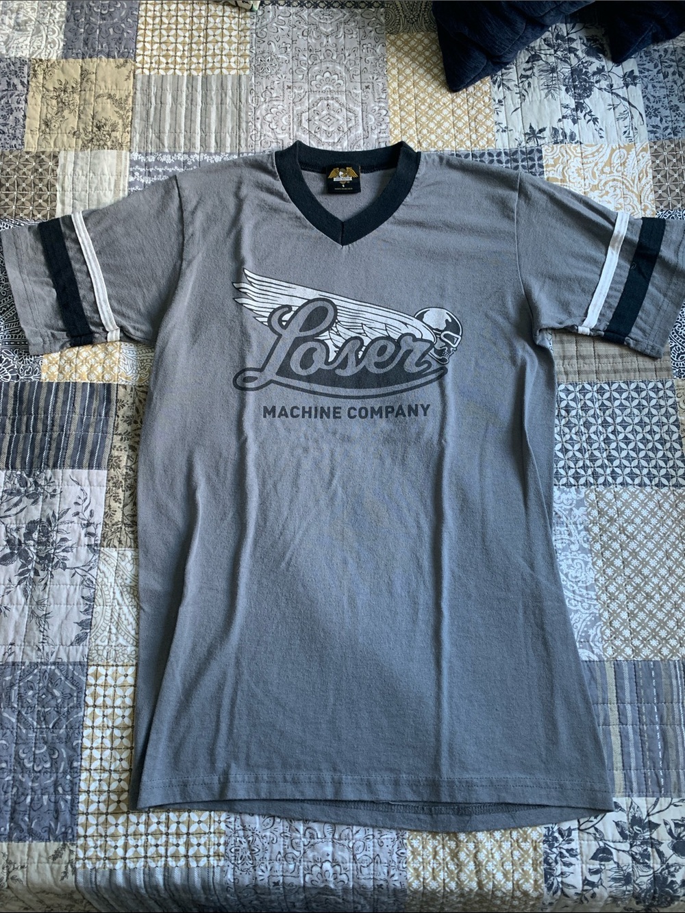 Loser Machine - Men's Grey Graphic V-Neck T-Shirt